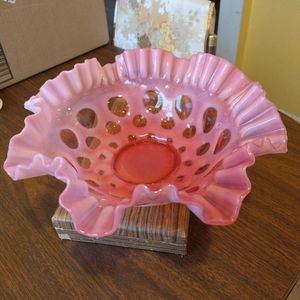 Fenton Cranberry Coin Dot Bride's Bowl